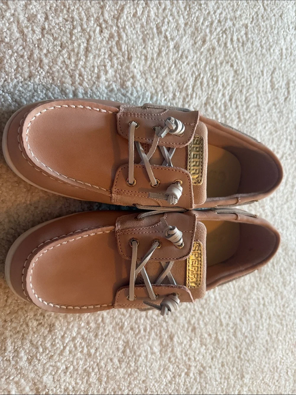 Sperry Girls Blush Leather Boat Shoes with Gold Accents new in box size 5